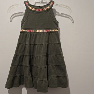Gymboree Girls Green Embroidered Sleeveless Tiered Dress Size 4 Cotton Summer